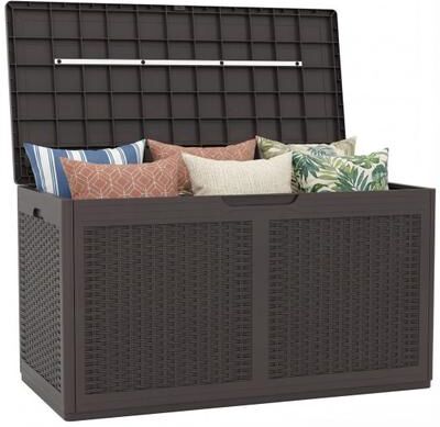 Costway 100 Gallon Resin Deck Box Outdoor Waterproof Storage Bench-Brown