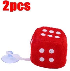 Inspired Living Retro Plush Dice Rearview Mirror Car Hanging Ornament red 2pcs