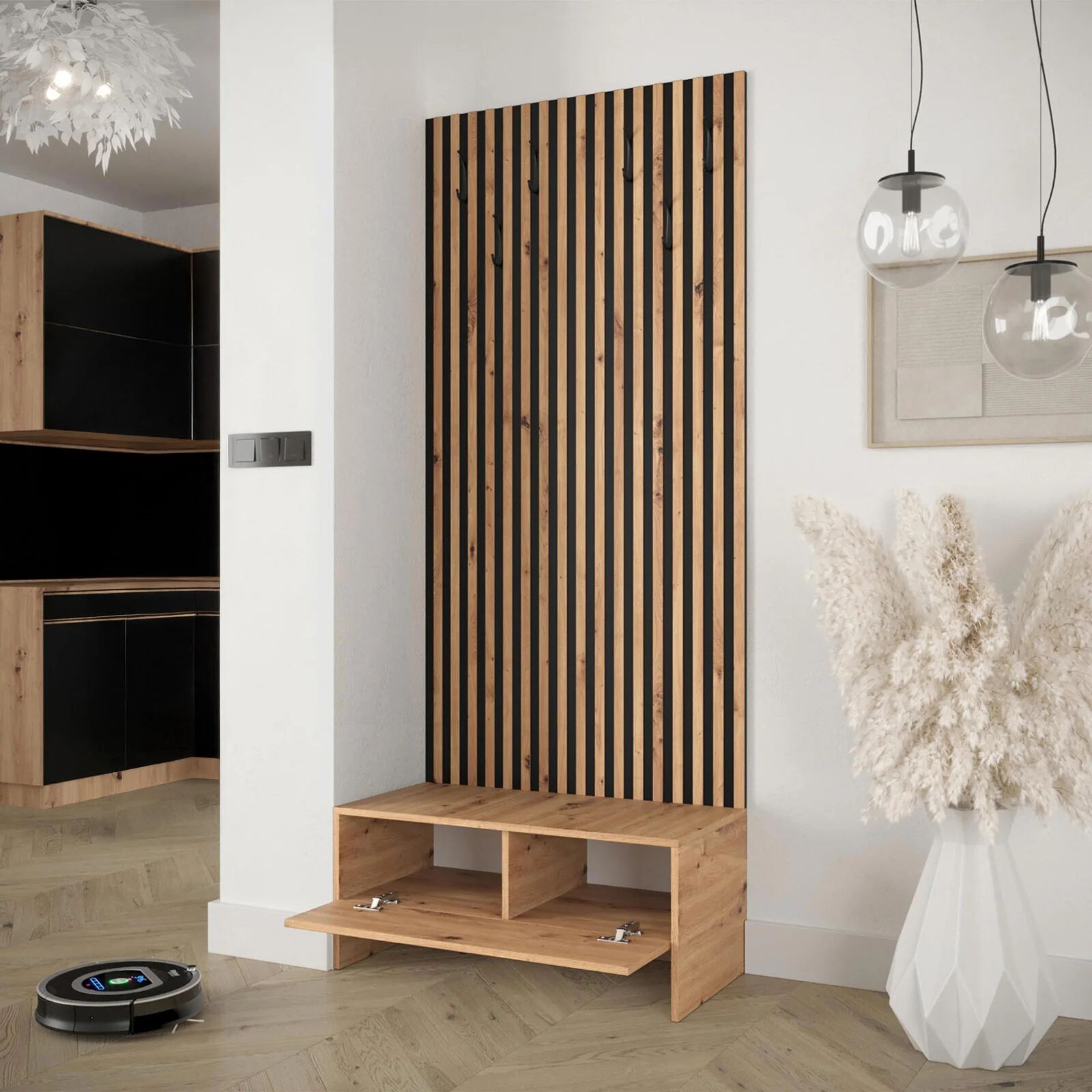 garneroarredamenti Mobile ingresso 85x206h cm rovere rustico nero Welly