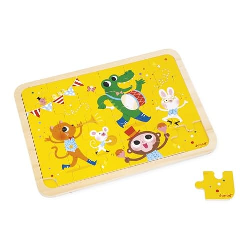 Janod Houten Puzzel 24 Stukjes met Spel van de 5 Fouten - Geel - Voor Kinderen vanaf 4 Jaar
