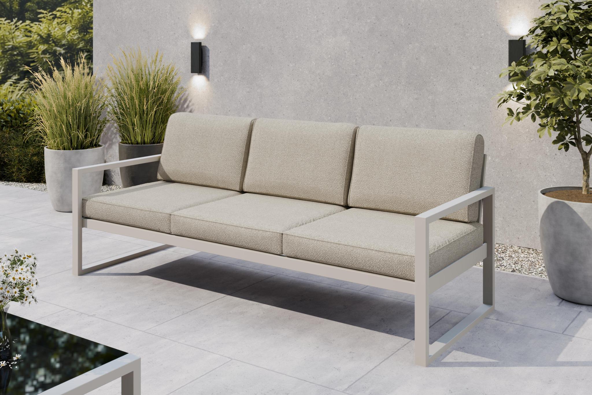 Margaret Hadas24 Gartensofa 3 Sitzer Outdoor Madera Lounge Couch Terrasse wetterfest Balkonmöbel Sitzbank mit Lehne, Gartenmöbel kaschmir, ecru
