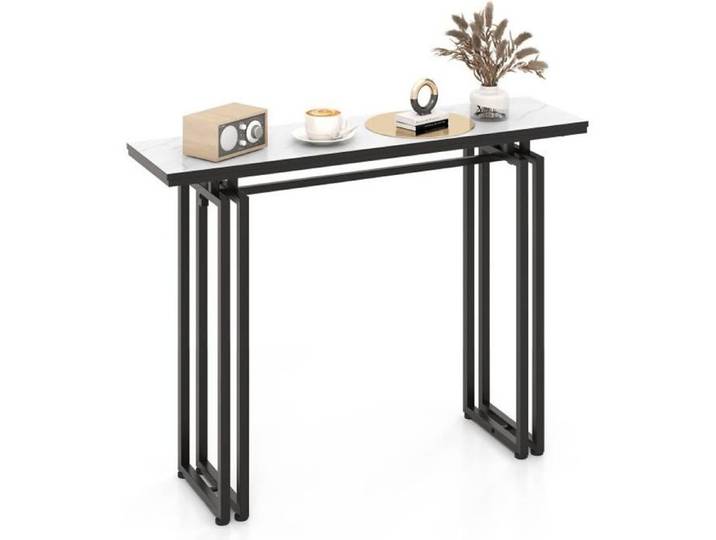 COSTWAY Table Console Effet Marbre - 110 x 30 x 81 CM Meuble d'Entrée de Style Scandinave Cadre en Métal Noir