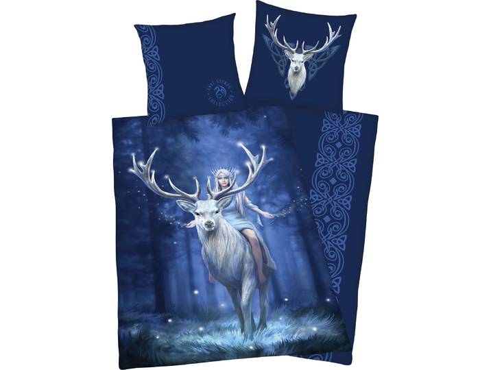 Wendebettwäsche ANNE STOKES Anne Stokes , blau, B/L: 135cm x 200cm, 1 Stk., 1 Stk., Renforcé, B/L: 80cm x 80cm, Renforcé, Obermaterial: 100% Baumwolle, Bettwäsche, Wendebettwäsche, mit phantasievollem Motiv