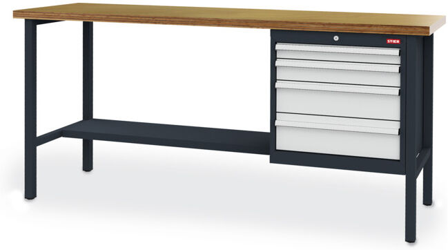 Etabli bureau STIER avec 4 tiroirs lxPxH 2000x600x960 mm (903966)