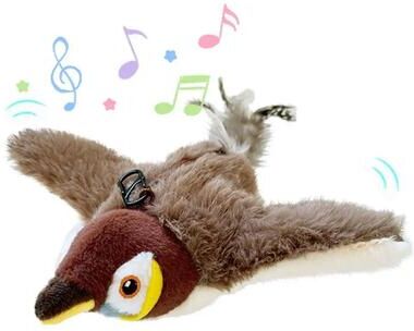 Uplift Treasures Interactive Flapping Bird Cat Toy With Catnip brown