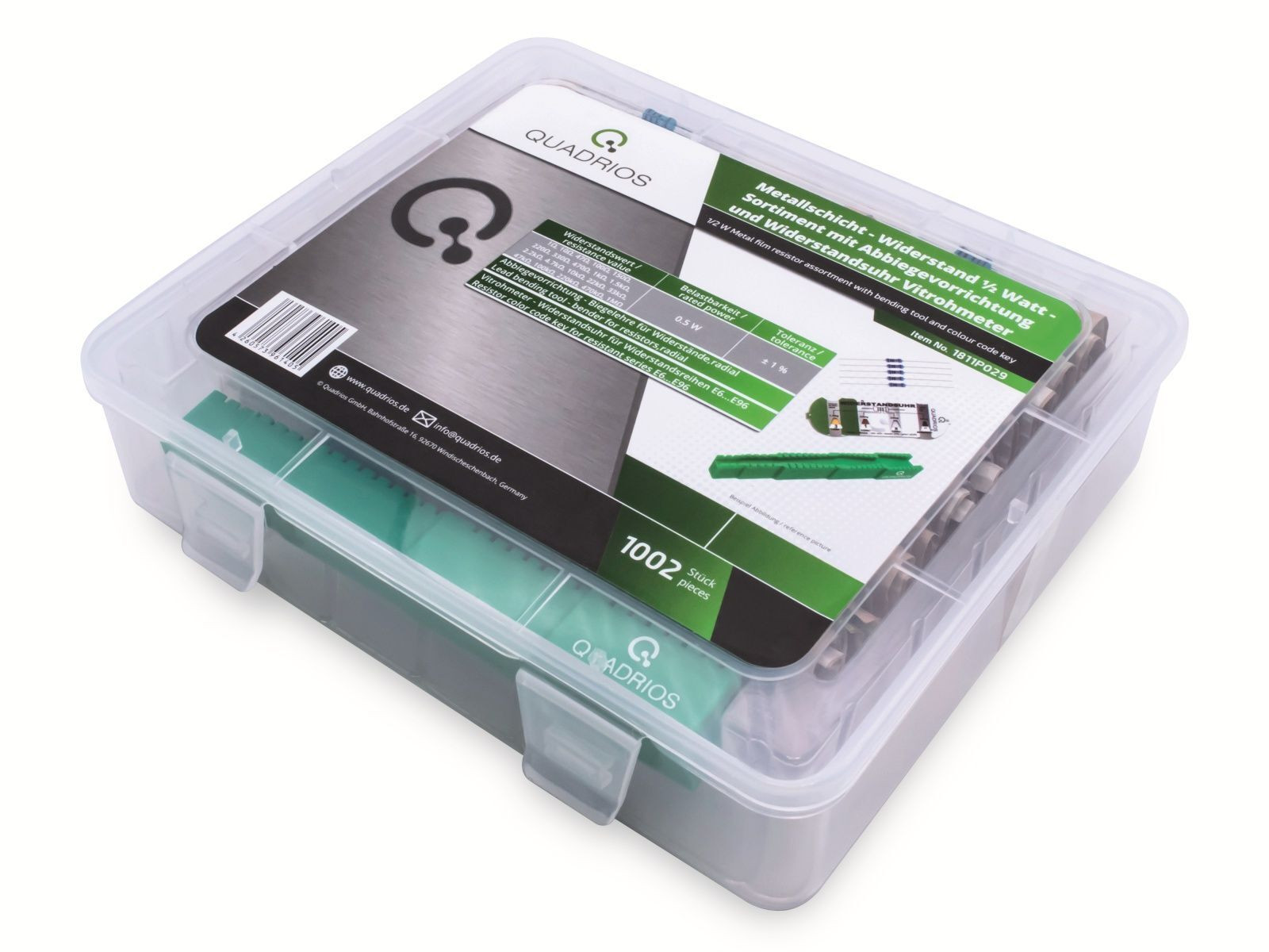 QUADRIOS 1811P029 Assortiment metalen weerstanden 1/2W ±1% met accessoires, 1000 stuks