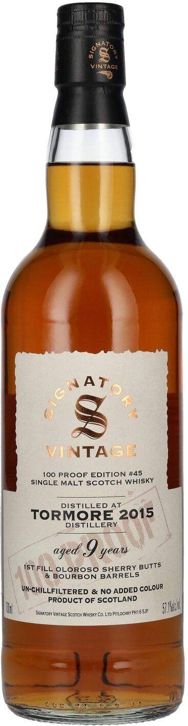 Signatory Vintage 100 Proof Edition TORMORE 9 Years Old Single Malt #45 2015 57,1% Vol. 0,7l