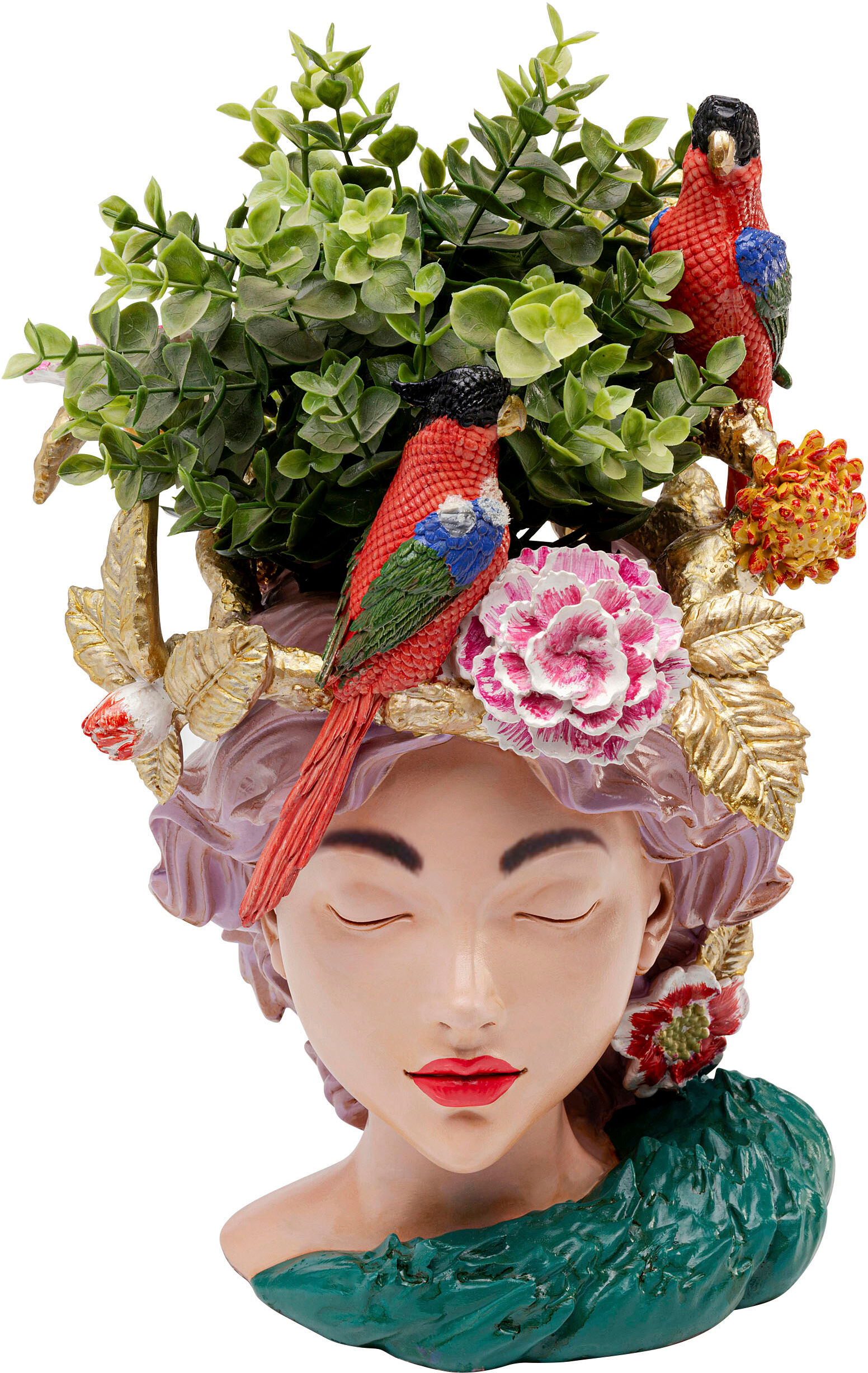 Dekovase KARE DESIGN "Paradise Lady 35cm", bunt (mehrfarbig), B:24cm H:34cm T:20cm, Polyresin (Kunststein), Vasen, Dekovase mehrfarbig B/H/T: 24cm x 34cm x 20cm