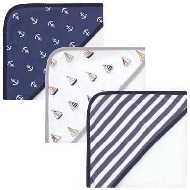 Hudson Baby Infant Boy Cotton Rich Hooded Towels, Captain, One Size - Captain - One Size
