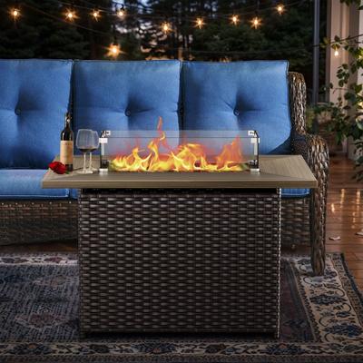 Gymojoy Outdoor Propane Fire Pit Table - 55000 BTU, Adjustable Flames with Wind Guard - Rectangle