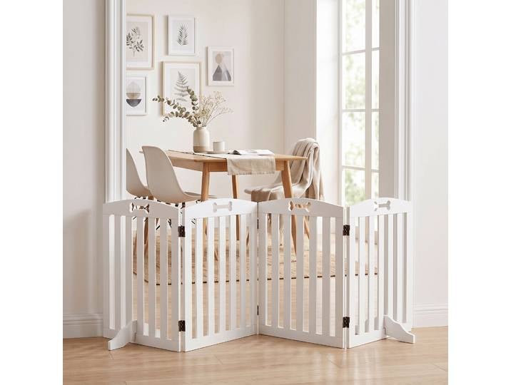 PawHut Barrière Autoportante Chiens Blanc 207,5x30x61 cm