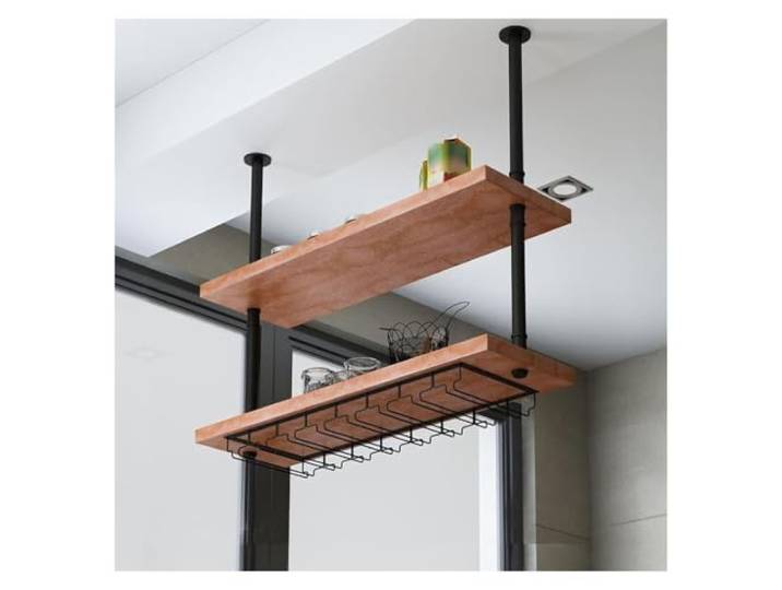 Failjierue 2-lagiges luxuriöses Decken-Weinregal für Bartheken Industrielles Weinflaschenregal: Massivholzregale und Metallhalterungen für die Küche(80x30cm)