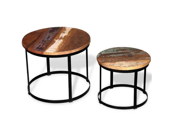 Table basse rond - - table centrale - 2 pièces - Bois - Marron et noir - 40 cm fzo70z4615