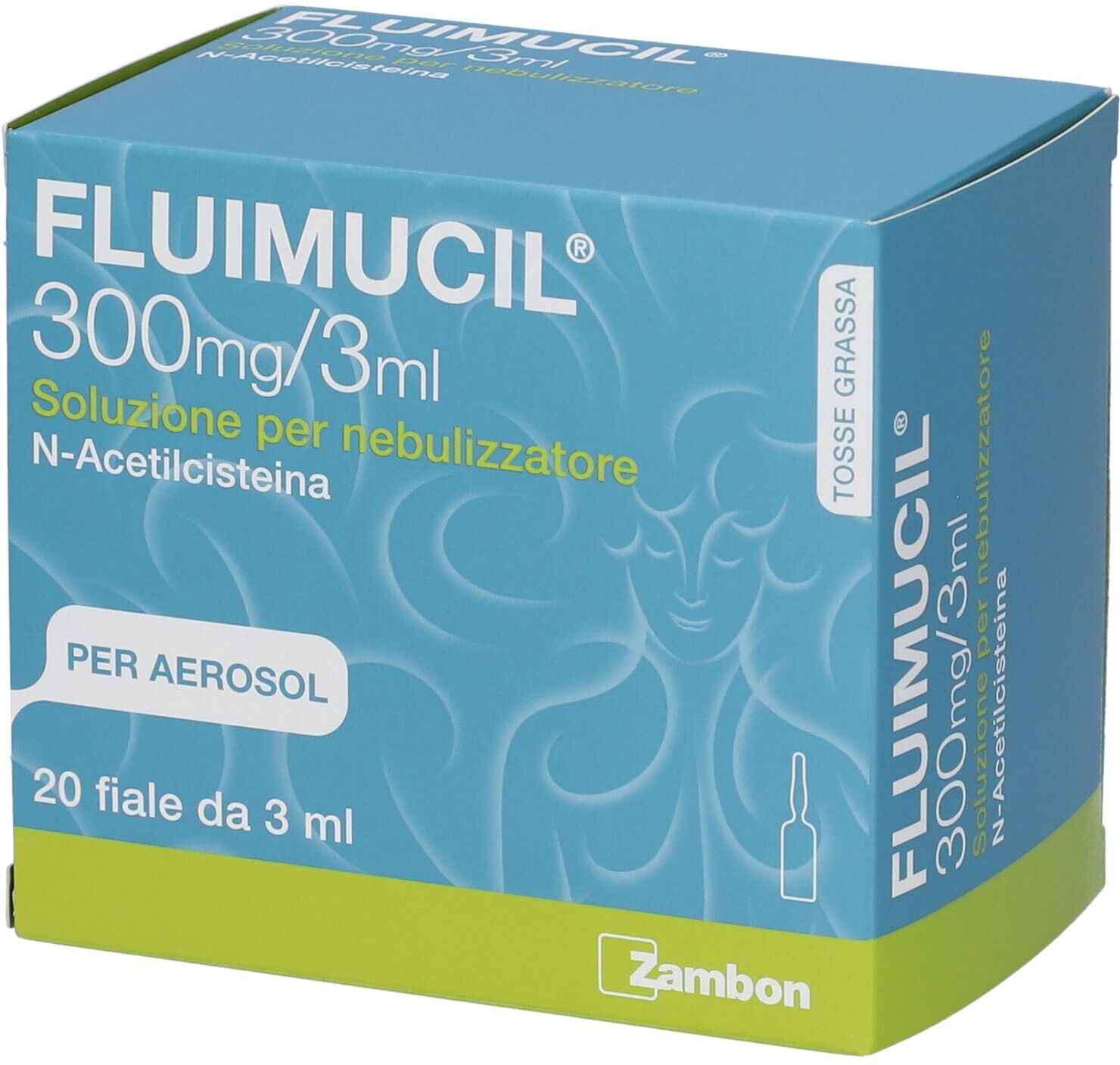 Zambon Fluimucil 300 mg/3 ml Soluzione per Nebulizzatore Mucolitico, 20 Fiale
