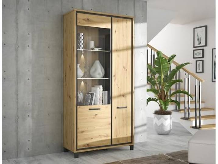 möbelando Highboard >Trondheim< in schwarz,braun - 101,4x209x41,5cm (BxHxT)