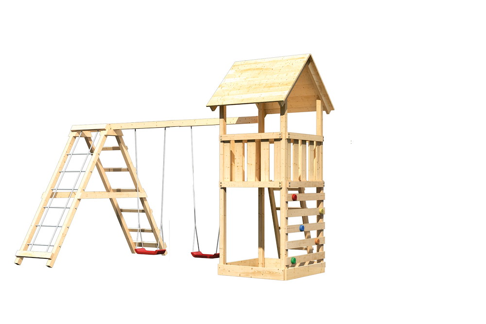 KARIBUHOLZT Akubi Lotti Satteldach natur DSA+KG+Kletterwand 16938137