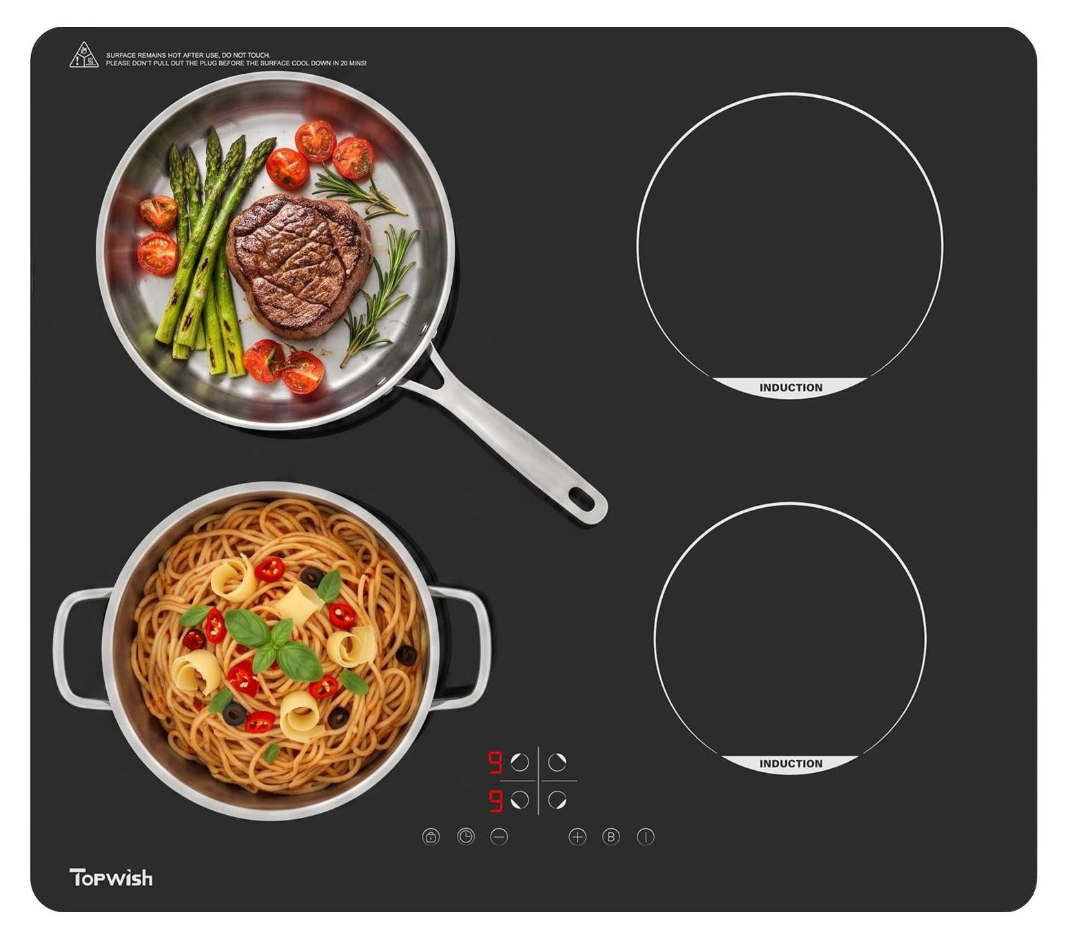 Selius Inbouw Inductiekookplaat 60 cm - 4 Kookzones - 7200 W - Zwart Kristalglas