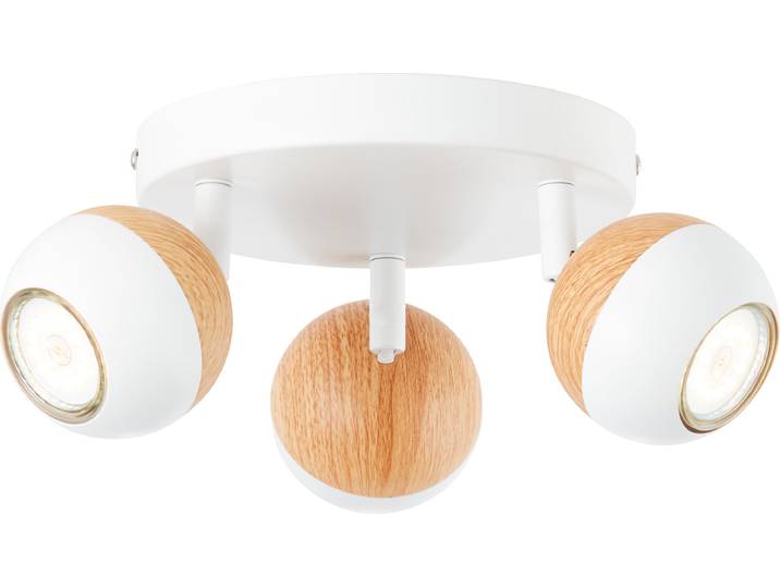 BRILLIANT Lampe Scan LED Spotrondell 3flg blanc/bois clair 3x LED-PAR51\, GU10\, ampoules à réflecteur LED 3W incluses\, (250lm\, 3000K) Têtes orientables
