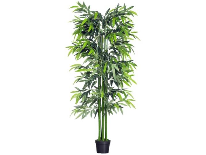 Outsunny Bambou Artificiel XXL 1\,80H m 1105 Feuilles Pot Inclus Noir Vert Arbre Artificiel\, Pot Inclus