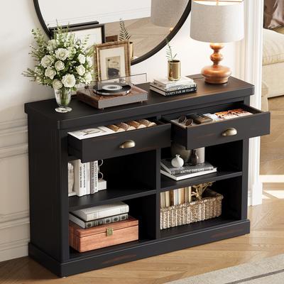 GREATPLANINC Rustic Entryway Console Table with 4 Storage Cubbies and 2 Drawers