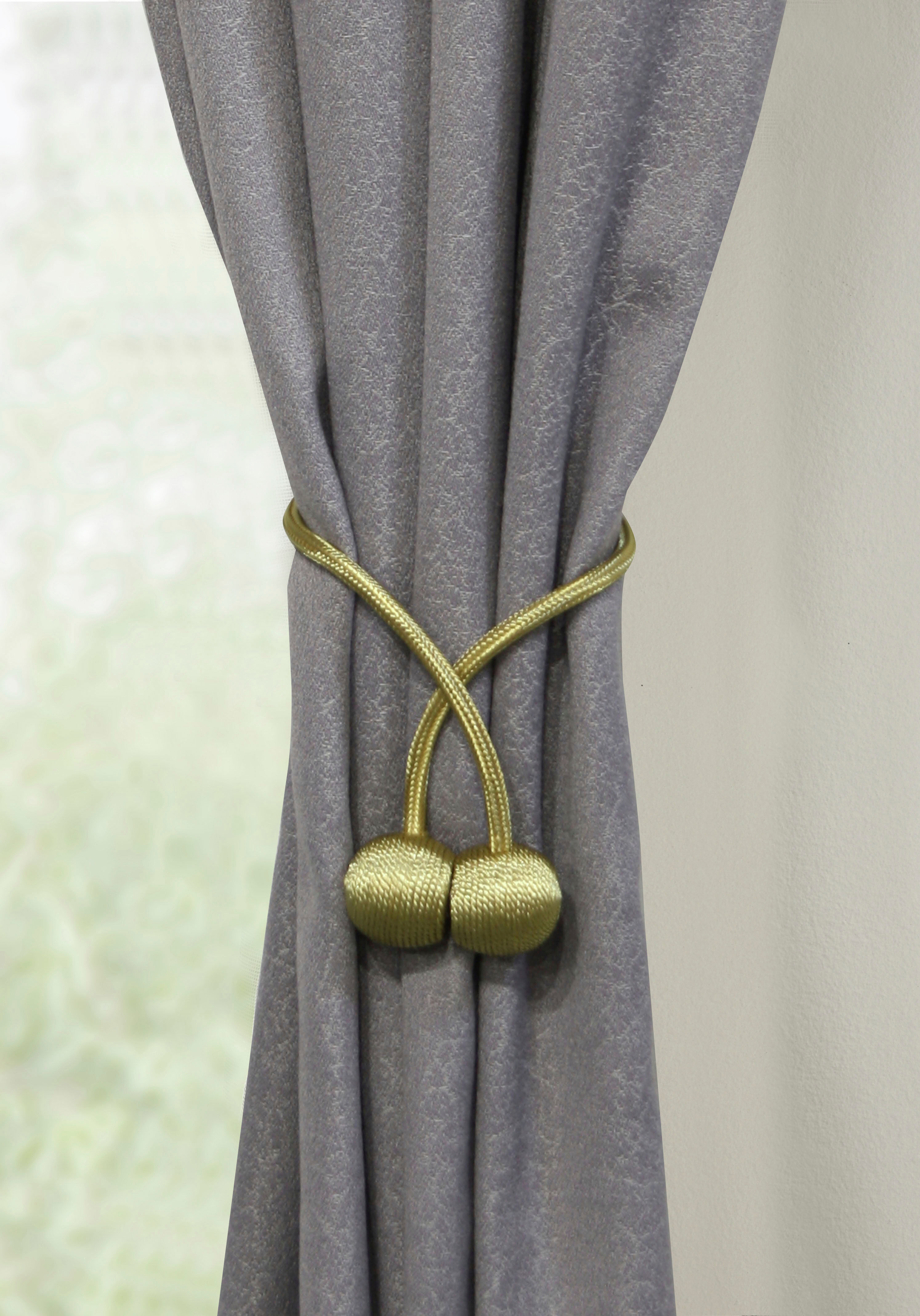 Raffhalter GARDINIA "Flex-S mit Magnet", gold (goldfarben), B:0,8cm L:48cm Ø:8cm, Obermaterial: 75% Kunststoff, 25% Polyester, Raffhalter, Raffhalter, vielfältige Anbringungsmöglichkeiten goldfarben B/H/L: 0,8cm x 48cm