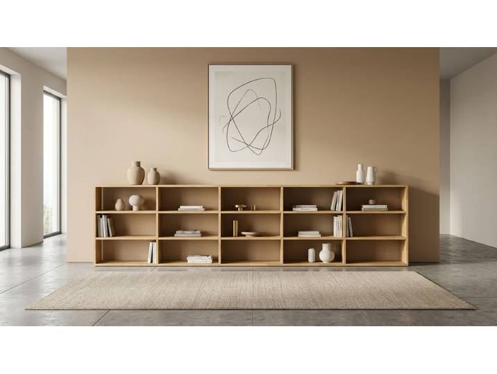 Niedriges Bücherregal aus Massivholz - Sideboard mit vielen Optionen Buche Natur geölt