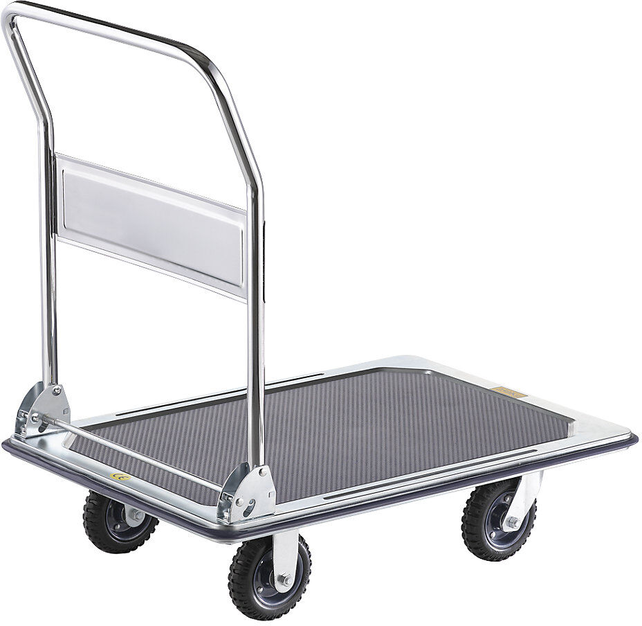 Profi-Plattformwagen, Tragfähigkeit 300 kg, verzinkt / verchromt, Vollgummiräder eurokraft basic