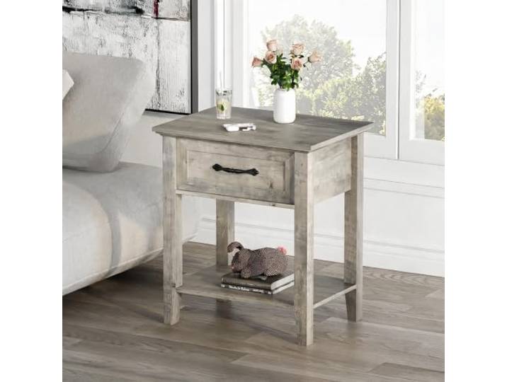 JustSmart 2er-Set graue Nachttische mit Schublade & Ablage – Moderne Beistelltische im Industrie-Stil für Schlafzimmer, Wohnzimmer & Kinderzimmer – Two-piece Set