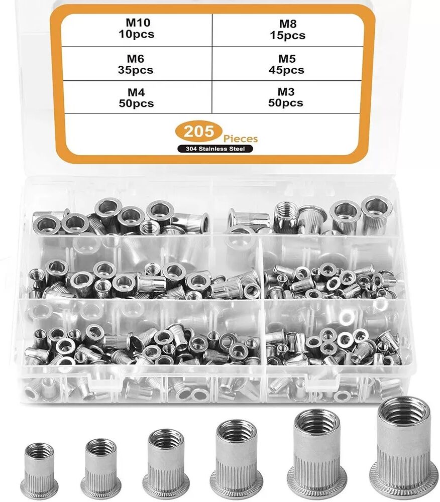 INF 205 Stk. Edelstahl Rändelmutter-Nietmuttern-Set, Rivnut Sortiment