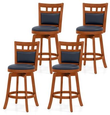"Costway Wood Swivel Bar Stools Set of 4 with Faux Leather Upholstered Seat and Back-24"""