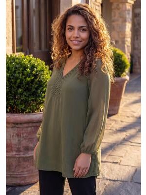 Plus Size Women's Phoebe Smocked Peasant Blouse by Catherines in Olive Green (Size 3X)