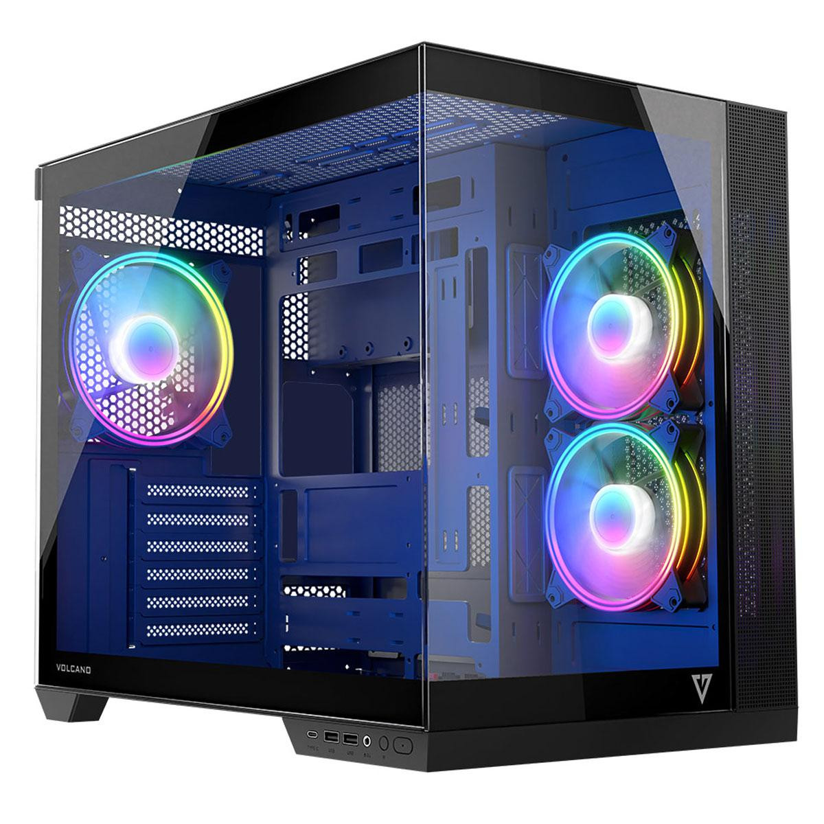 Modecom Volcano Panorama Apex ARGB 3F ATX Midi-tower behuizing, grijs, met 3x ARGB-ventilatoren en panoramisch glazen zijpaneel