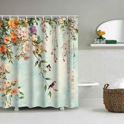 Duschvorhang mit Haken 200 cm hoch duschvorhang waschbar Polyester duschvorhang blumen wasserdicht Muster Badezimmer Badewanne Dekor florale Vogelpflanze