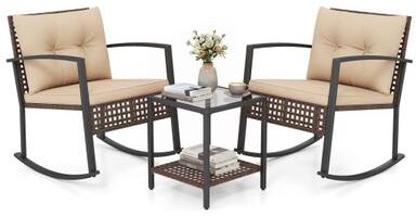 Costway 3-Piece Outdoor Rocking Chair Set-Brown