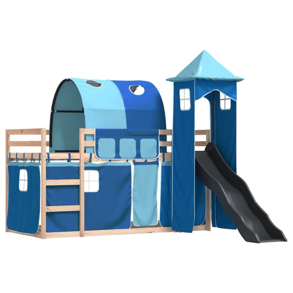 Maison Exclusive - Etagenbett mit Rutsche und Gardinen Blau 80x200 cm