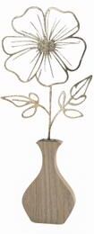 IH Casa Decor Metal Flower Décor On Wooden Base Hibiscus Gold