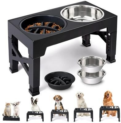 Uplift Treasures Adjustable Elevated Dog Feeder With Stainless Steel Bowls a 16.93 9.06 In