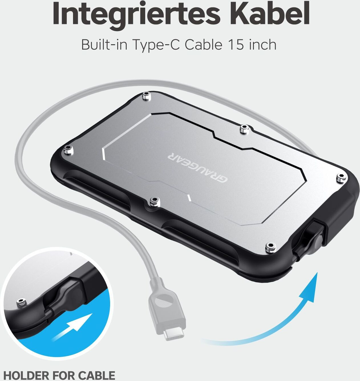 GrauGear G-2502-C-10G externe harddiskbehuizing voor 2,5 inch HDD/SSD met USB 3.2 en spatwaterdichtheid