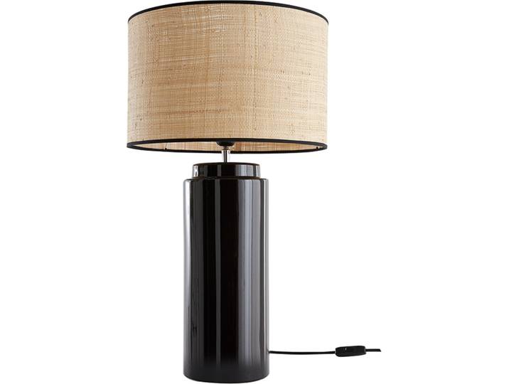 Lampe à poser en céramique émaillée noire et abat-jour en raphia naturel H64 cm MAJES