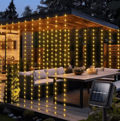 Inspire Essentials LumiGlow Solar Curtain String Lights 300 LED Outdoor Waterproof Garland warm White 3mx3m 300leds