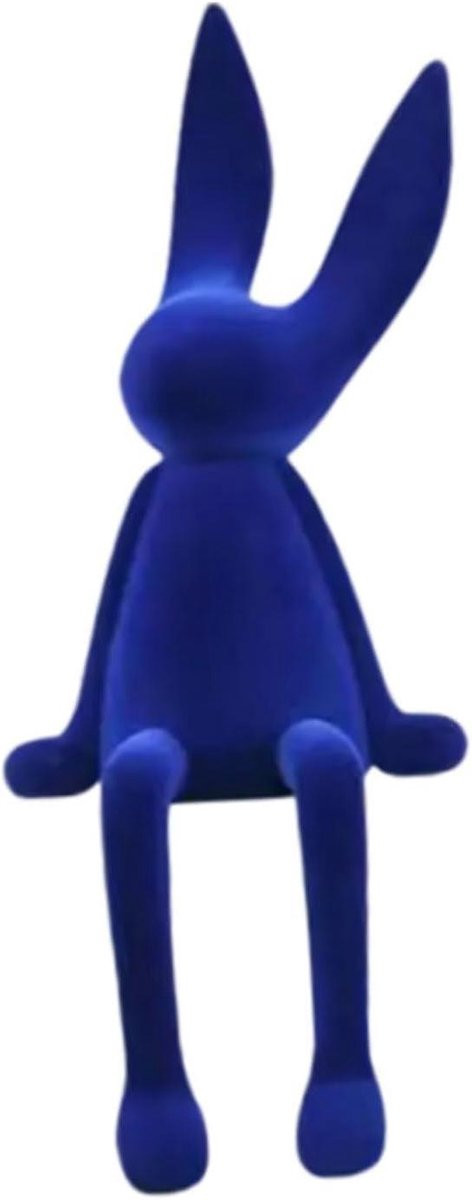 Blauw Zittend Konijn Beeldje Hars Sculptuur Tuindecoratie