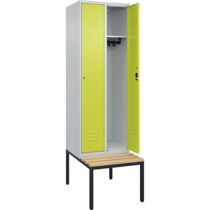 CP-Möbel Spind Classic PLUS, grün, 2 Abteile, 60 x 212 cm, mit Sitzbank & Zylinderschloss