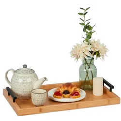 Relaxdays Tablett aus Bambus Hellbraun,Schwarz