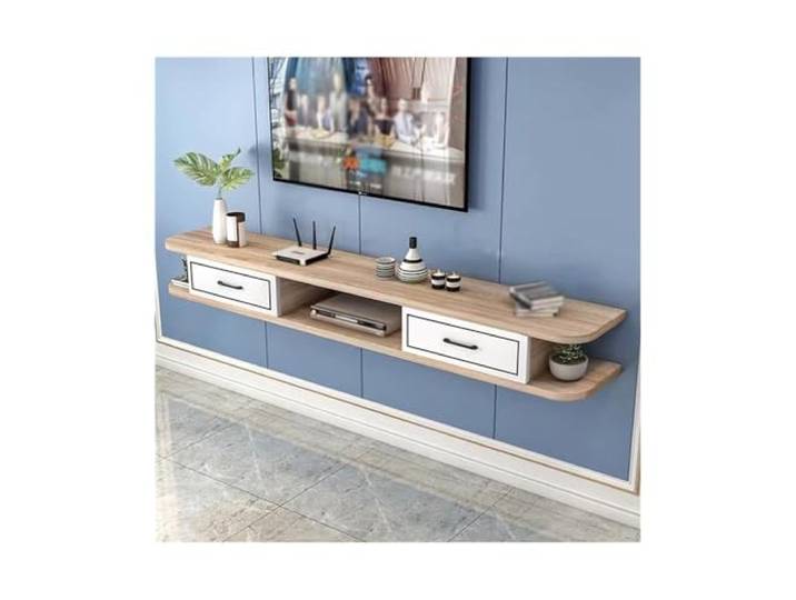 zhangrui1888 Schwimmender TV-Ständer Schwebendes TV-Gerät, schwebende Regale mit 2 Türen for das Wohnzimmer TV-Konsole(Natural)