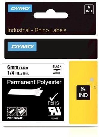 Dymo Fita  RHINO 1805442 texto preto sobre branco 6mm