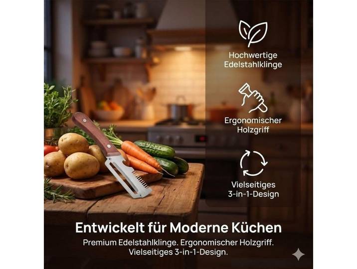 FELIXLEO Gemüseschneider 2er Set 3 in 1 Gemüseschäler Julienne Holzgriff