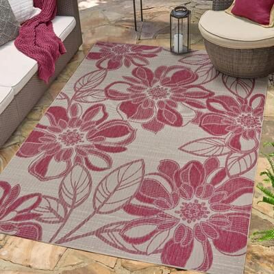 Gertmenian Tropea Woodbury All Weather Flatweave Indoor Outdoor Area Rug Bold Floral Easy Care Polypropylene