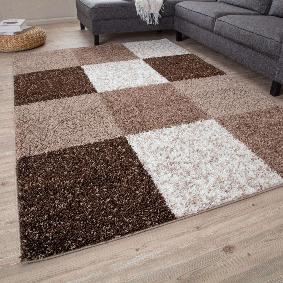THE RUGS Myshaggy Collection Rugs Geometric Design in Brown Brown/White/Dark Brown Rectangle 240 x 340 cm