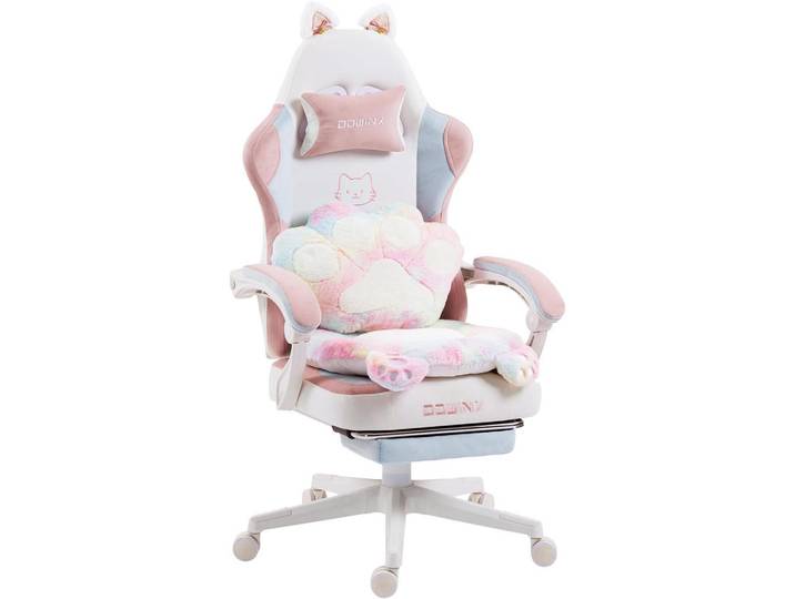 Gaming-Stuhl Ergonomischer & Fußstütze Bürostuhl & Lendenwirbelstütze, Altrosa, Leder, 52x126x49 cm, Büromöbel, Bürostühle, Gaming-Sessel