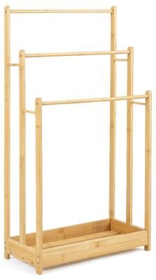 Costway 3 Tier Free Standing Bamboo Towel Rack with Storage Shelf-Natural